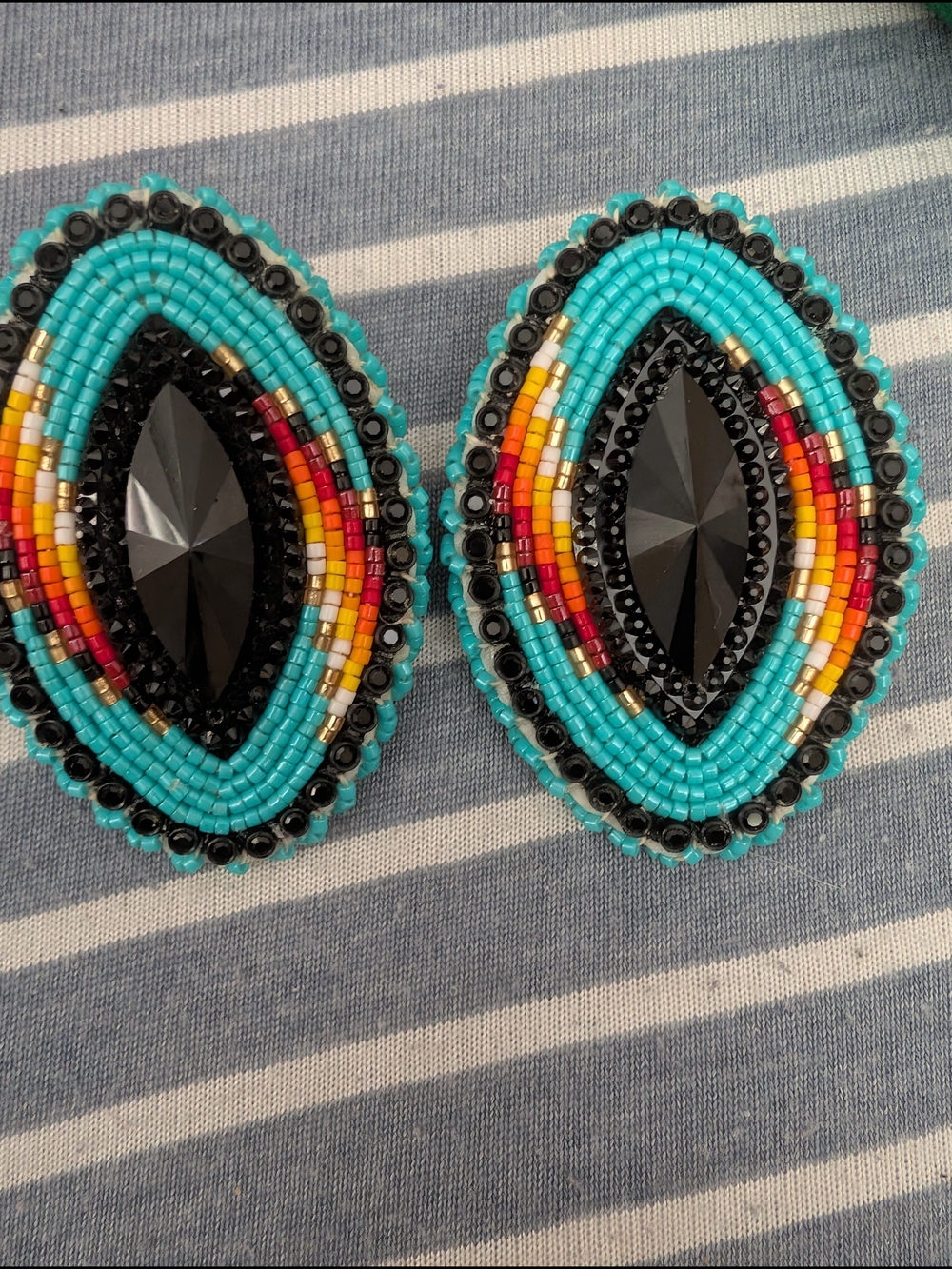 Large Handmade Native American Turquoise Beaded Statement Post Earrings